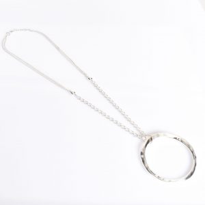 Beaten Ring Pendant Long necklace Silver fashion jewellery