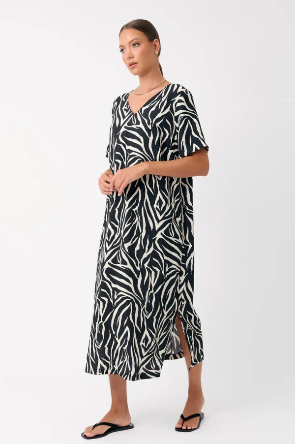 Adorne Abigail V Neck Zebra Dress - Zebra