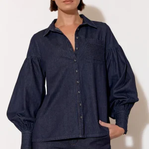 Adorne Ebony Pintuck Detail Denim Shirt - Denim