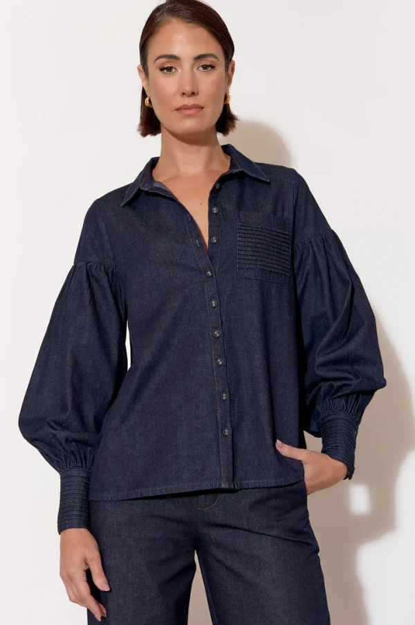 Adorne Ebony Pintuck Detail Denim Shirt - Denim