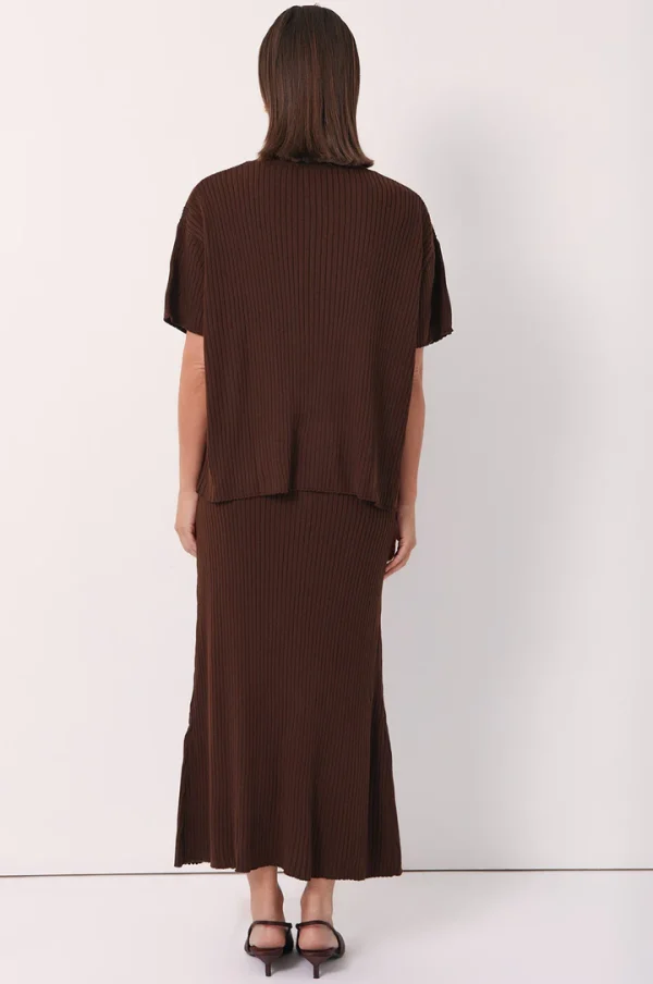 Adorne Taylor Rib Knit Midi Skirt - Chocolate - Image 2