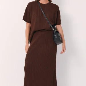 Adorne Taylor Rib Knit Midi Skirt - Chocolate