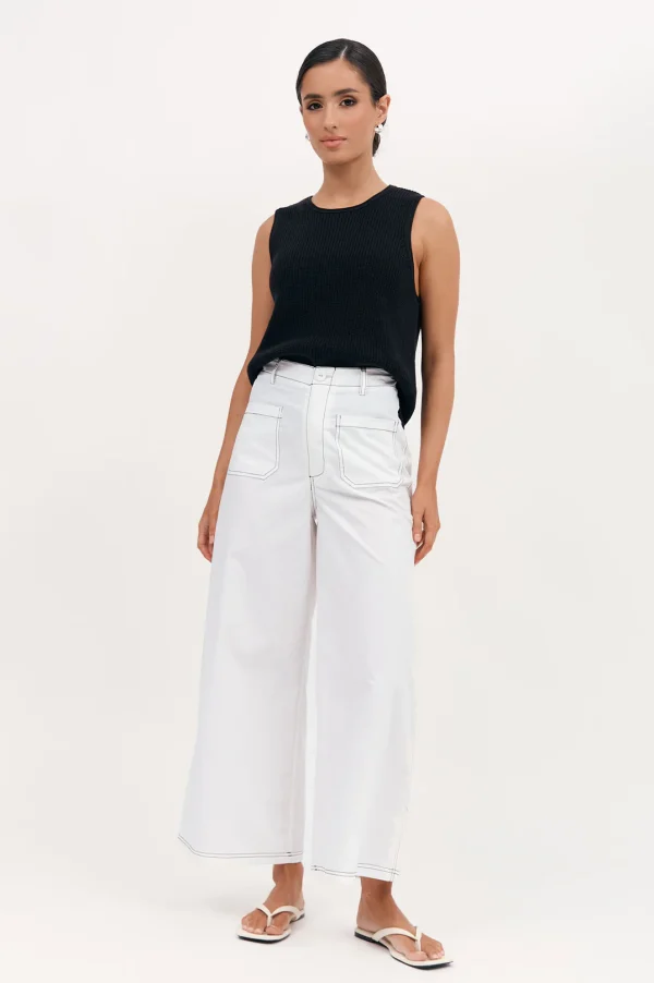 Ainsley Poplin Patch Pocket Pant - White