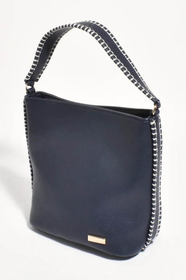 Aorne Stevie Blanket Stitch Bucket Bag - Navy