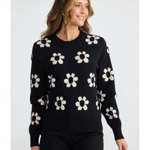 B&T FLOWER KNIT B&n