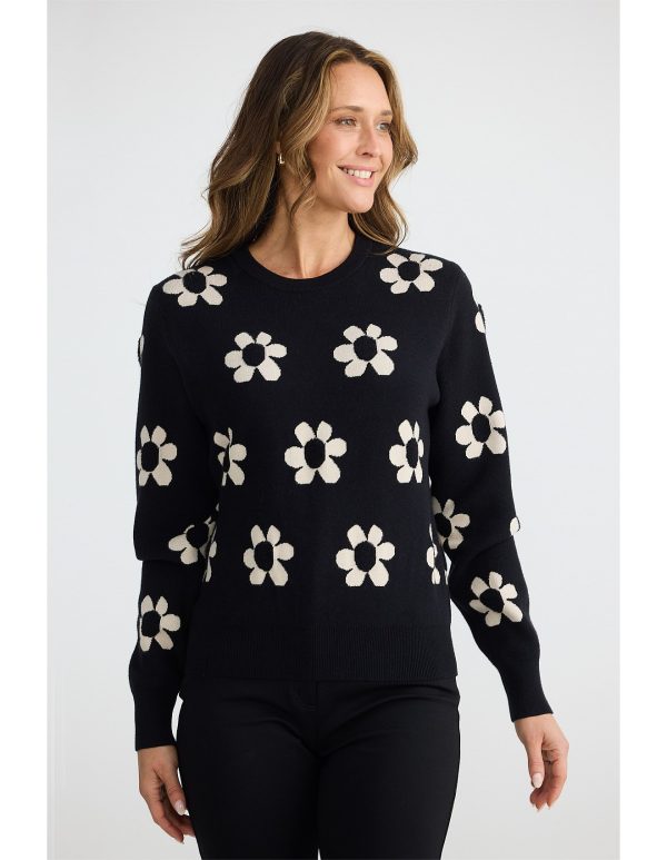 B&T FLOWER KNIT B&n