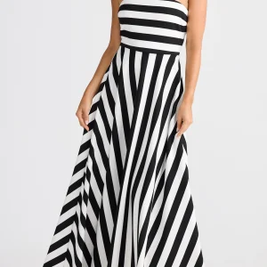 Brave + True Thandie Strapless Dress - Black Wide Stripe
