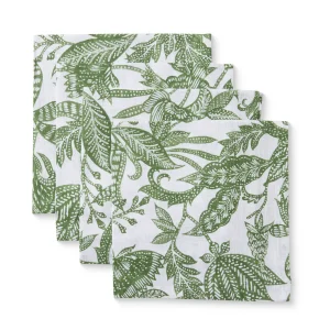 Batik-inspired green design printed on white cotton slub napkin set. Pair with the matching Samara Green Tablecloth. 45x45cm Cotton slub Set of 4