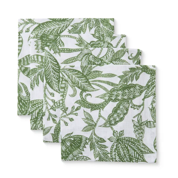 Batik-inspired green design printed on white cotton slub napkin set. Pair with the matching Samara Green Tablecloth. 45x45cm Cotton slub Set of 4