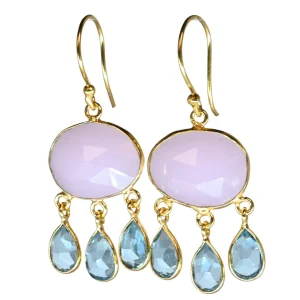 EURO GOLD PINK QUARTZ/ BLUE TOPAZ ER