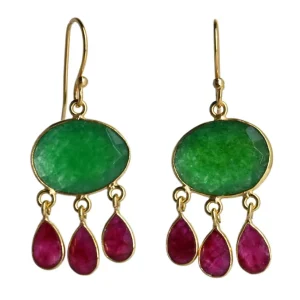 Euro Gold Green Onyx & Ruby Earrings