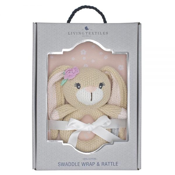 Swaddle Wrap & Rattle Gift Set - Floral Bunny