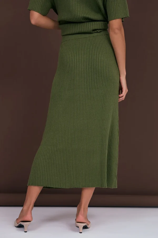 Taylor Rib Knit Midi Skirt - Khaki