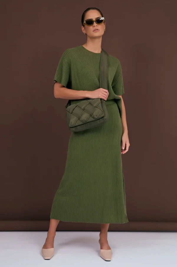 Taylor Rib Knit Midi Skirt - Khaki