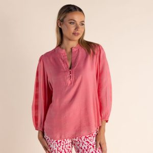 Two T's Sheer check Top - Spring pink