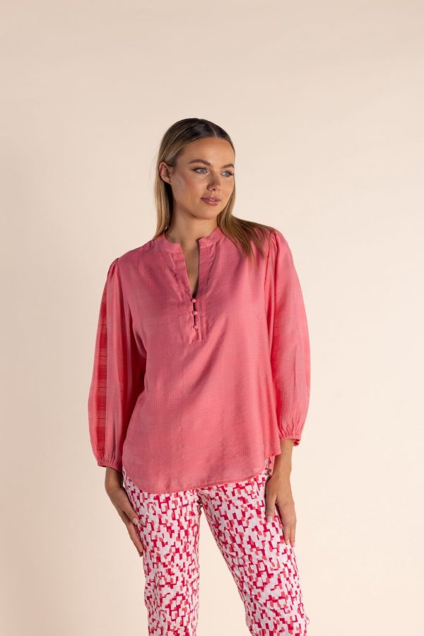 Two T's Sheer check Top - Spring pink