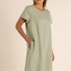 Two T's linen Fringe Dress - Avocado