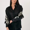 Wanda Embroidered Ramie Shirt - Black